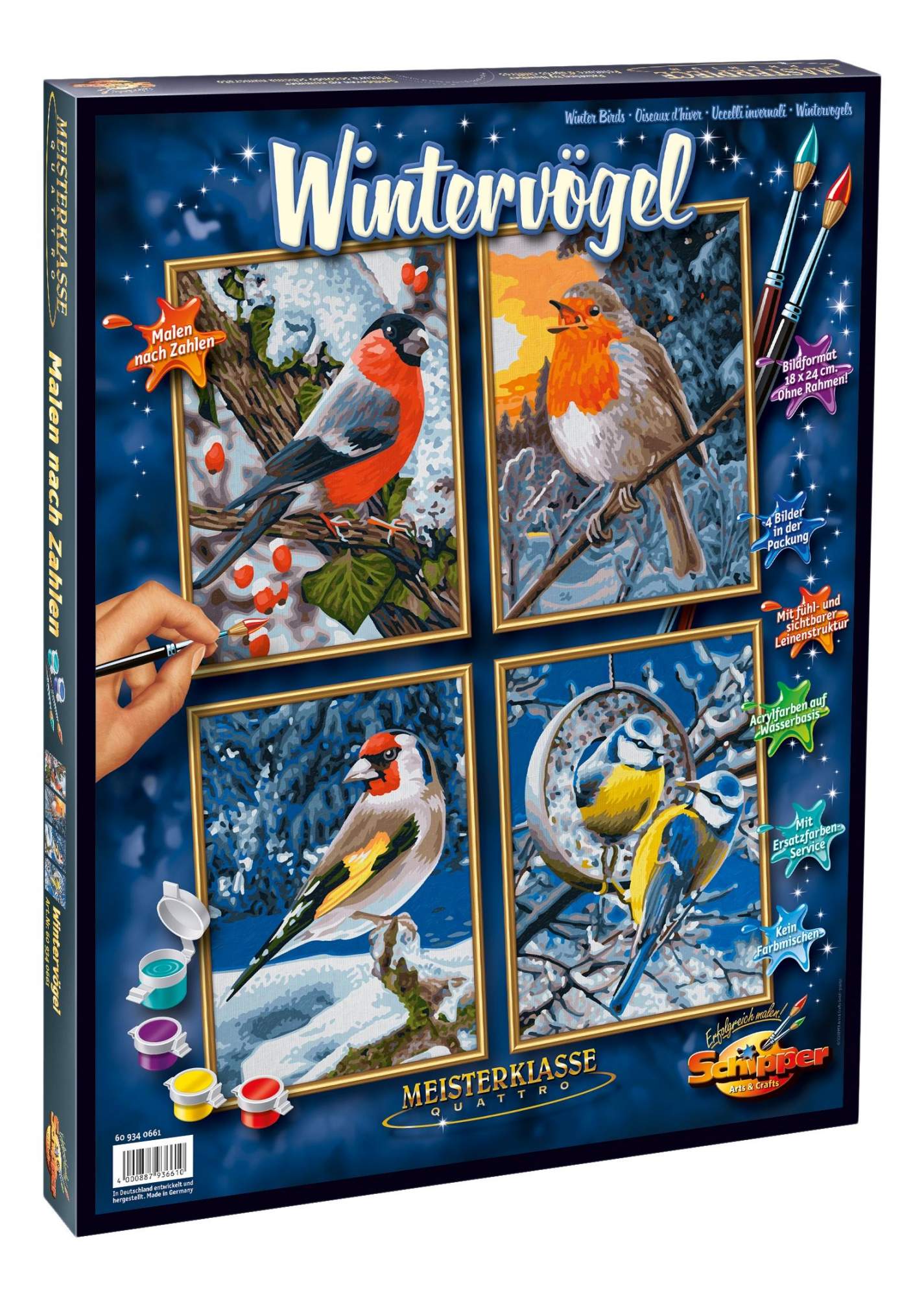 Картина по номерам – Птицы зимой. 4 картины, 18 х 24   